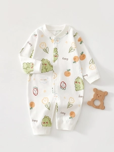 Barboteuse en Coton pour Bébé Manches Longues Imprimé Cartoon Body Combinaison Sans Os Doux Respirant Sommeil Bébé