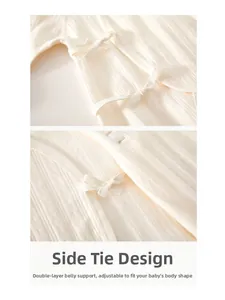 Detail of baby romper featuring side-tie closure and double-layer belly protection design