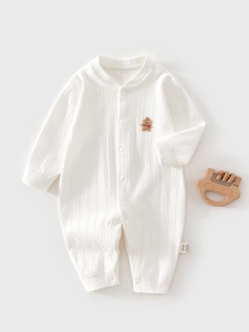 Neugeborene Baby Baumwolle Langarm Strampler Weich Atmungsaktiv Knochenlose Verarbeitung Kleinkind Jumpsuit Bärenstickerei Frühling Herbst Schlafanzug
