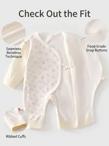 Body per neonato in cotone avorio con stampa floreale, chiusura laterale e bottoni a pressione