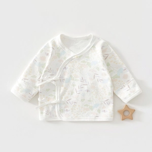 Detail view of newborn long sleeve cotton kimono shirt with delicate floral prints