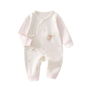 Newborn baby pure cotton long sleeve romper with bunny embroidery in beige and pink