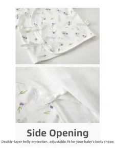 Detail view of cotton newborn kimono wrap top with floral print and side-tie closure