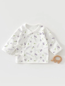 Newborn Baby Cotton Long Sleeve Kimono Top Floral Printed Breathable Side Tie Monk Style Infant Undershirt Clothes