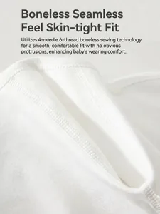 White newborn baby bodysuit made of soft cotton with 4-needle 6-thread seamless stitching