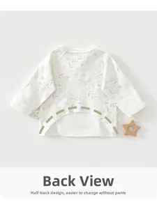 Back view of floral cotton newborn half-back shirt showing easy-change opening