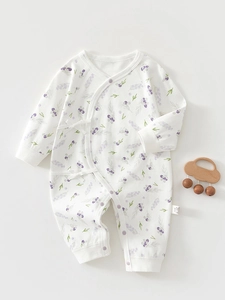 Barboteuse en Coton à Manches Longues pour Nouveau-Né Imprimé Floral Style Kimono Combinaison Respirante Confortable pour Bébé