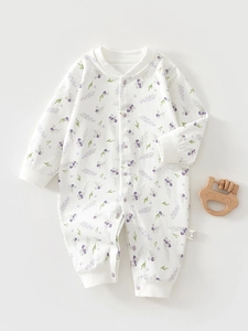 Infant Cotton Long Sleeve Romper Bone-Free Craft Newborn Baby Floral Berry Printed Jumpsuit Harajuku Style Sleepwear