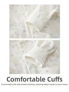 Detail of baby floral romper showing ribbed cuffs and high-quality cotton stitching