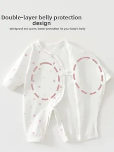 Detail view of double-layer belly protection design on floral baby cotton bodysuit