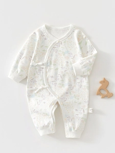 Newborn Baby Cotton Romper Long Sleeve Floral Print Kimono Style Side Tie Jumpsuit Soft Breathable Infant Sleepwear