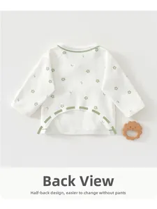 Detail of newborn baby floral top featuring a half-back design for easy diaper changes