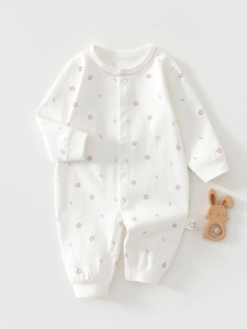 Newborn Infant Long Sleeve Cotton Romper Floral Printed Snap Closure Jumpsuit Casual Breathable Baby Sleepwear Climbing Suit