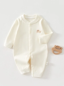 Newborn Baby Long Sleeve Romper Ribbed Cotton Jumpsuit Cute Dog Embroidery One Piece Bodysuit Soft Casual Infant Clothes