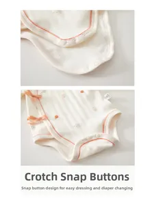 Detailed close-up showing snap buttons on crotch of organic cotton baby bodysuit