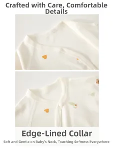 Detail eines Baby-Baumwoll-Stramplers mit nahtlosem Ausschnitt und Harzknöpfen
