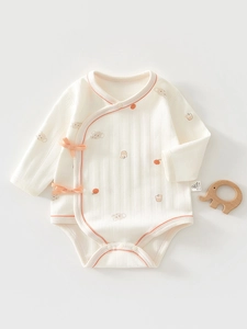 Newborn Baby Bodysuit Romper 100 Percent Cotton Long Sleeve Side Tie Kimono Style Breathable Bone-Free Infant Clothes