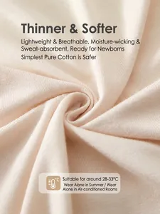 Lightweight breathable cotton newborn bodysuit for baby summer wear, 28-33°C
