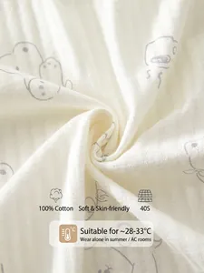 Breathable 100% cotton newborn romper for summer with thin gauze mesh and cartoon pattern