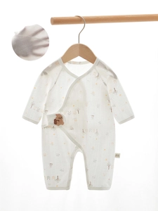 Newborn long sleeve cotton gauze kimono romper with cute rabbit prints and breathable fabric