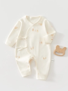 Newborn Baby Cotton Kimono Romper Long Sleeve Side Tie Double Layer Belly Protection Jumpsuit Infant Class A Pajamas