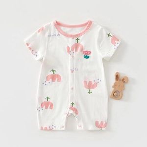 Infant Baby Summer Short Sleeve Cotton Romper Soft Breathable Cartoon Print Jumpsuit For Newborn Boys Girls Casual Sleepwear