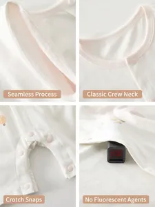Body bébé à manches courtes en pur coton avec coutures plates et boutons-pression blancs
