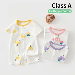 Short sleeve baby floral romper made of breathable ice oxygen cotton A-grade material