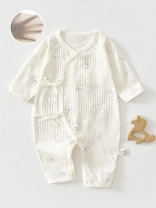 Tutina Neonato in Cotone Estiva Sottile Traspirante a Maniche Lunghe Kimono Jumpsuit Pigiama per Neonati con Animali Cartone Animato