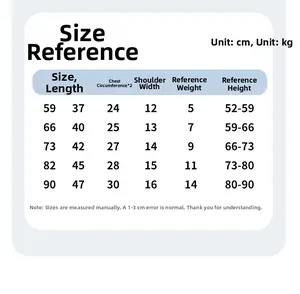 Guide des tailles pour body bébé en coton avec mesures de longueur et de poitrine