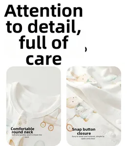 Gros plan détaillé du col rond et de la fermeture à bouton-pression du pyjama bébé
