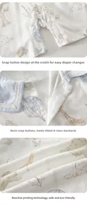 Detail of infant bodysuit showing resin snaps, neckline, and breathable cotton fabric