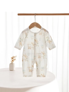 Barboteuse légère pour bébé en coton à manches longues avec motifs lapin et ballons