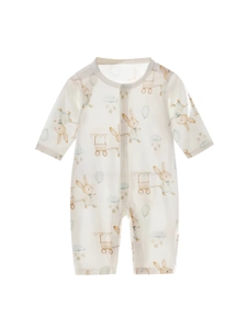 Barboteuse bébé à manches longues en coton avec motif lapin pour le sommeil d'été