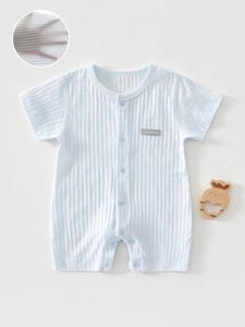 Neugeborenes Baby Baumwolle Kurzarm Strampler Dünn Atmungsaktiv Gerippt Jacquard Jumpsuit Für Säuglinge Jungen Mädchen Casual Outfit
