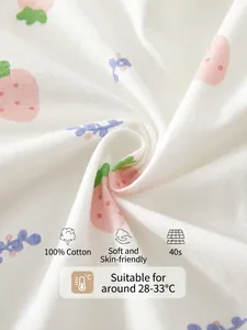 Barboteuse bébé en pur coton à manches courtes avec imprimé fraise en tissu doux 40s