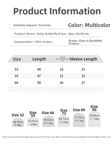 Size chart for baby cotton butterfly pajamas including measurements and recommendations