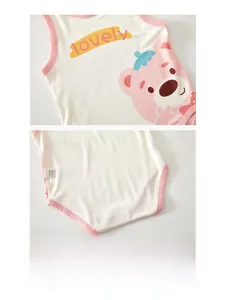 Detail of baby cotton bodysuit showing durable double-stitching and soft pink trim