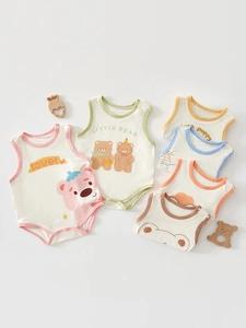 Neugeborenes Baby Ärmellos Baumwolle Body Cartoon Druck Sommer Dünn Atmungsaktiv Säugling Weste Romper Für Jungen Mädchen Alltag