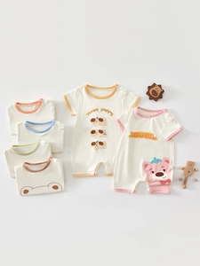 Newborn Baby Cotton Short Sleeve Romper Cute Cartoon Animal Print Seamless Infant Jumpsuit Summer Sleepwear For Boys Girls