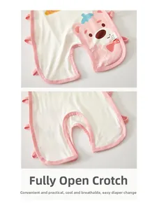 Detail view of cotton baby bodysuit showing full open crotch design and bear pattern