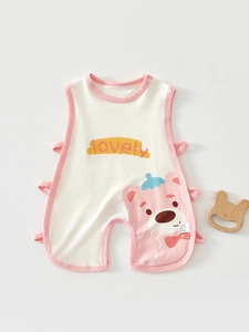 Barboteuse Sans Manches pour Nouveau-Né 100 Pour Cent Coton Mince Été Style Pipa Combinaison Imprimé Animal pour Nourrissons