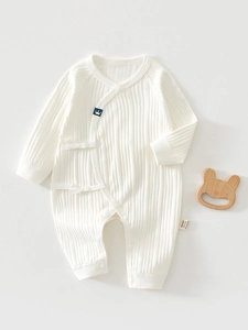 Newborn Baby Butterfly Romper 100% Cotton Long Sleeve Ribbed Bodysuit Snap Closure Unisex Soft Jumpsuit Safety Class A
