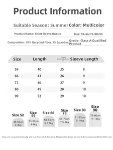 Detailed size chart for newborn short sleeve romper with measurements and weight guide