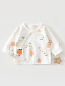 Newborn Baby Cotton Kimono Top Seamless Breathable Long Sleeve Infant Underwear Side Tie Shirt Cartoon Print Soft Clothes