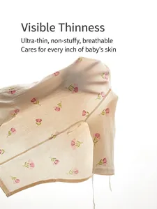 Breathable newborn summer romper with pink tulip patterns in ultra-thin cotton fabric
