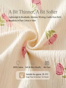 Breathable 40s seersucker cotton newborn romper with pink tulip patterns for summer