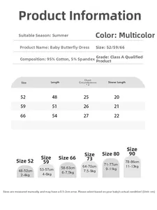 Detailed size chart for cotton baby romper including measurements for height and weight