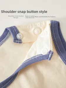 Macro shot of durable shoulder snaps and contrast trim on baby sleeveless romper