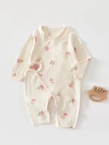 Newborn Baby Cotton Long Sleeve Romper Ruffled Printed Butterfly Jumpsuit Lightweight Breathable Infant Sleepwear Pajamas